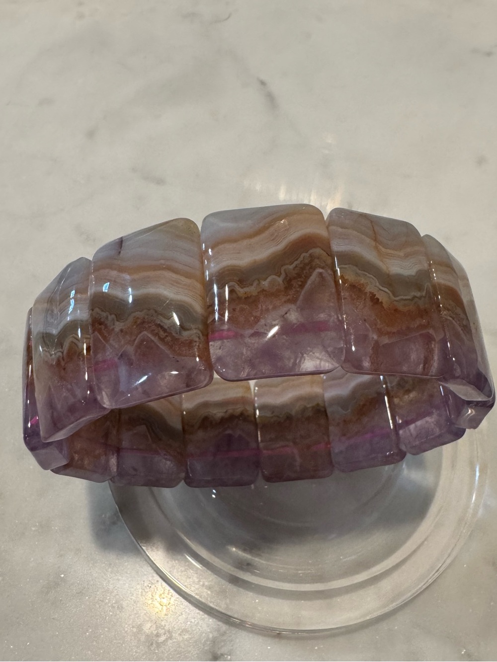 Aurora Agate Stretch Bangle Bracelet - Purple and Brown